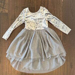 Cat and Jack Girls' Silver Velvet & Sparkle Tulle High-Low Party Dress
